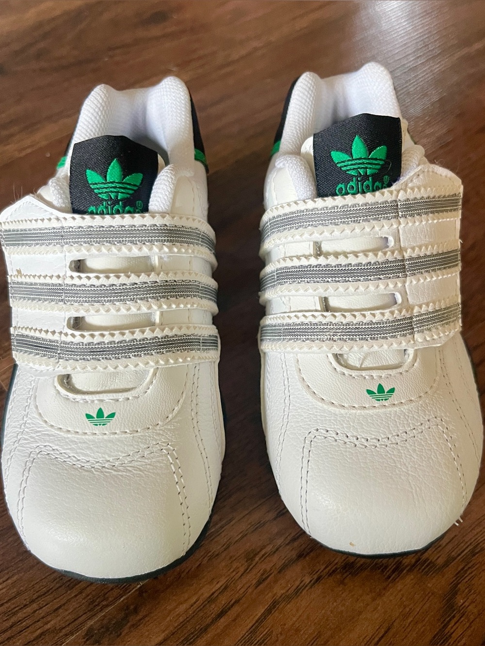 Adidas Kids White & Green Velcro Sneakers